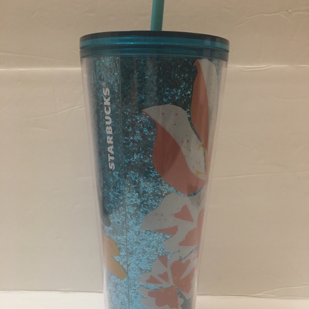 Starbucks Tumbler Spring 2021 Blue Glitter Floral